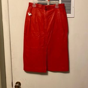 Red Italian leather pencil skirt